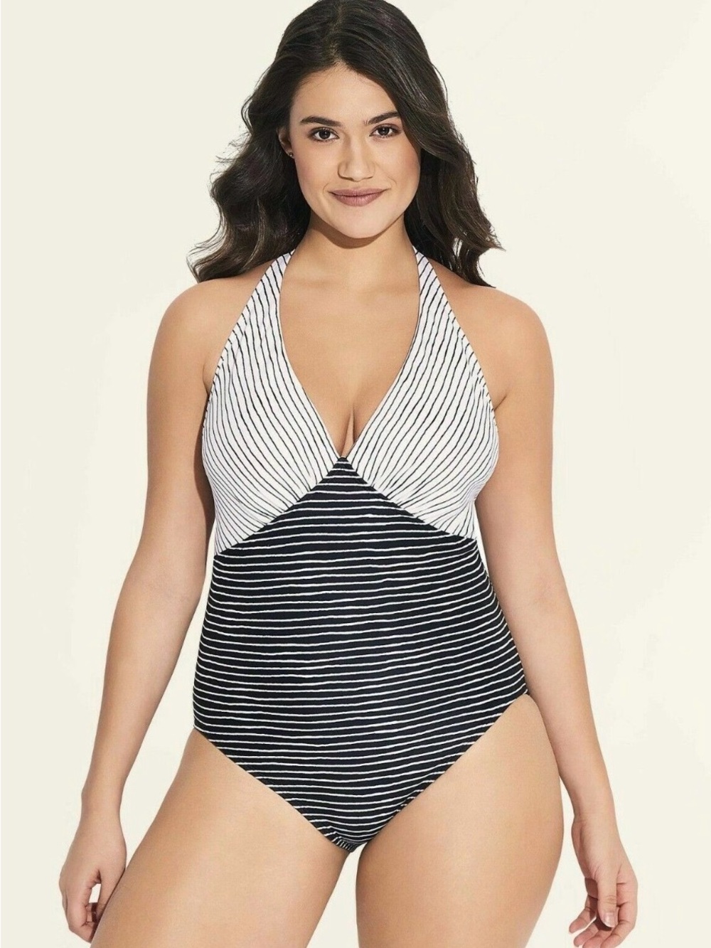 Beach Betty Black White Striped One Piece Swimsuit Size XL